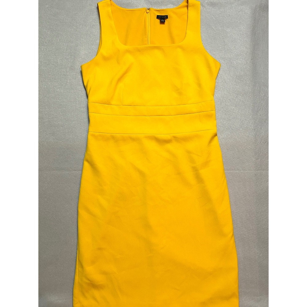 Ann Taylor Yellow Sleeveless Square Neck Sheath Dress Size 10 Mustard Office